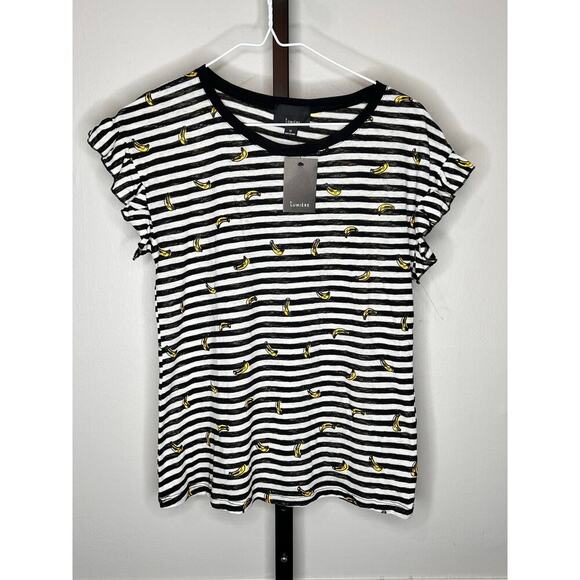 Lumiere Black White Striped Banana Print Short Sleeve Crewneck T-Shirt M NWT - Picture 2 of 7